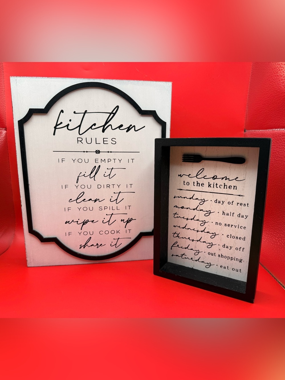 Rustic Farmhouse Kitchen Wall Art Signs Set of 2 Black White Wooden Décor